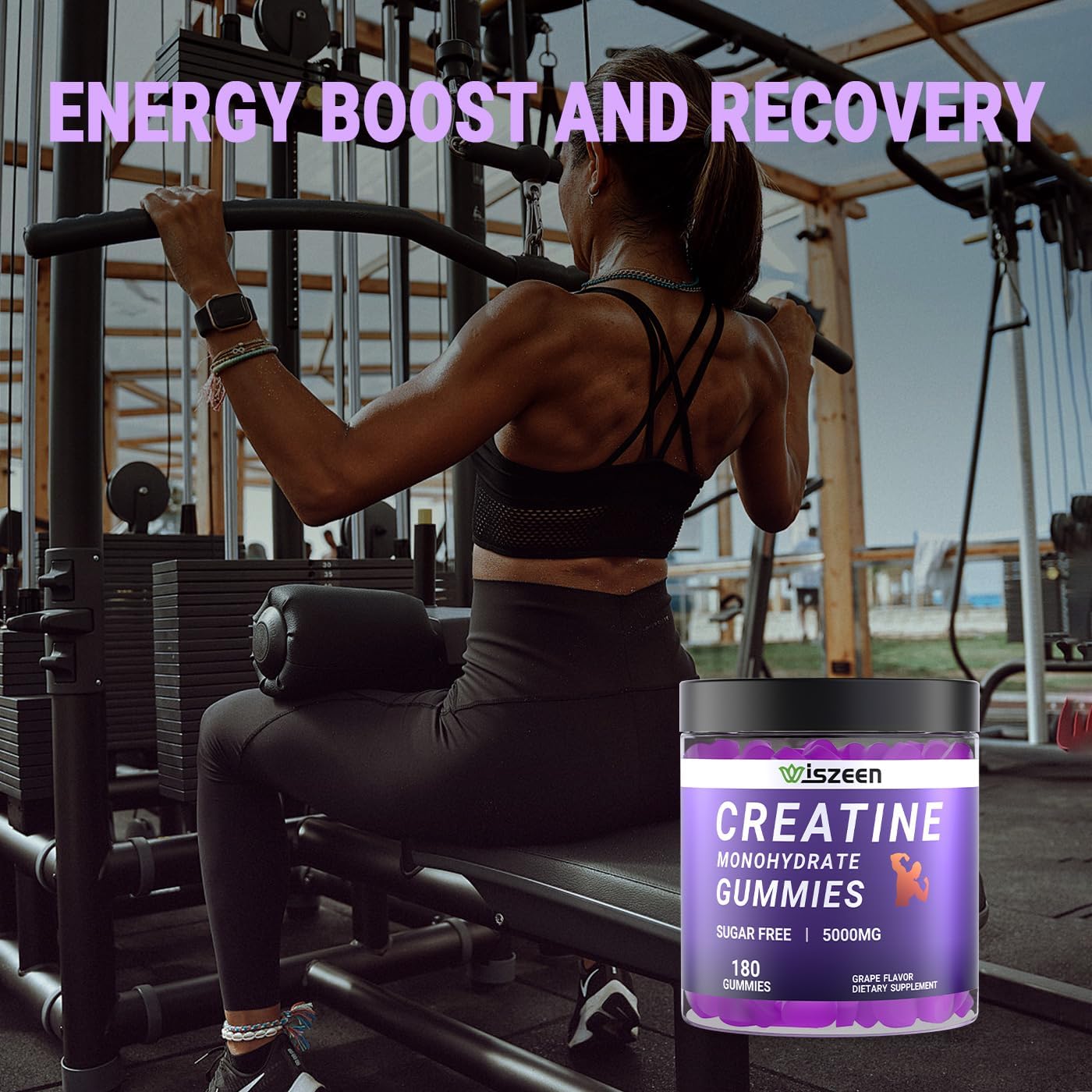 Sugar-Free Creatine Gummies with L-Taurine, Alpha GPC, and Vitamin B12 for Men and Women