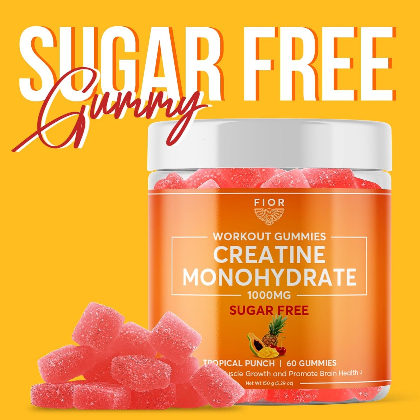 Sugar-Free Creatine Gummy - Top Creatine Monohydrate Chewable Supplement, Tropical Punch Flavor, 60 Count