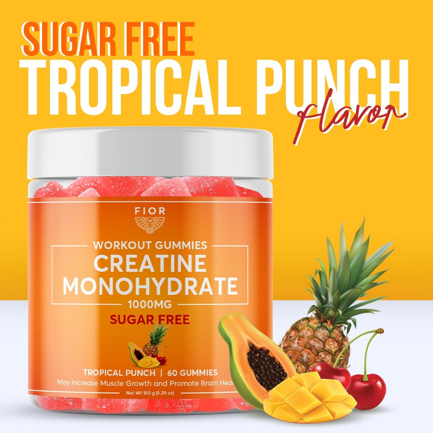 Sugar-Free Creatine Gummy - Top Creatine Monohydrate Chewable Supplement, Tropical Punch Flavor, 60 Count