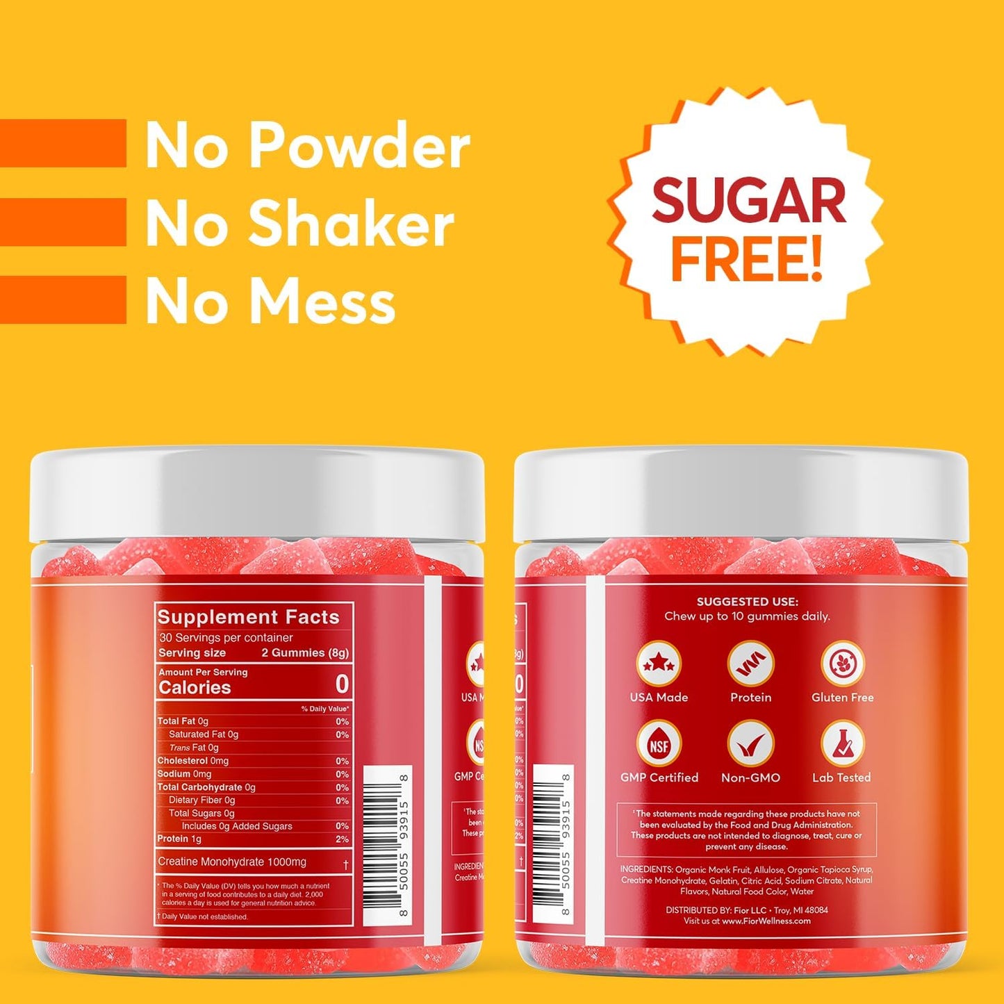 Sugar-Free Creatine Gummy - Top Creatine Monohydrate Chewable Supplement, Tropical Punch Flavor, 60 Count