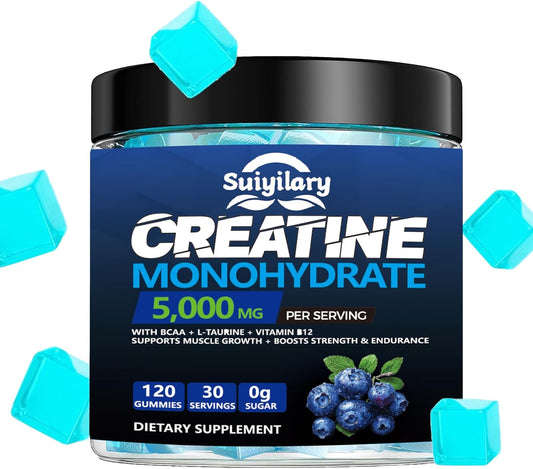 Sugar-Free Creatine Monohydrate Gummies Complex 5000mg - 120 Gummies for Muscle Strength & Energy Boost - Vegan Pre-Workout Supplement for Men & Women