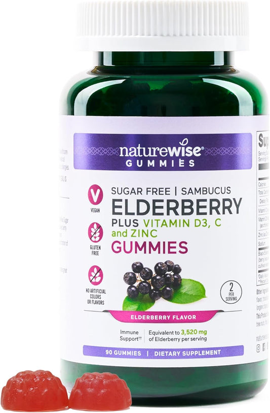 Sugar-Free Elderberry Gummies with Vitamin C, D3, Zinc - Immune Support for Kids & Adults - Vegan, Gluten Free, Non-GMO - 90 Count - BoostGo Australia