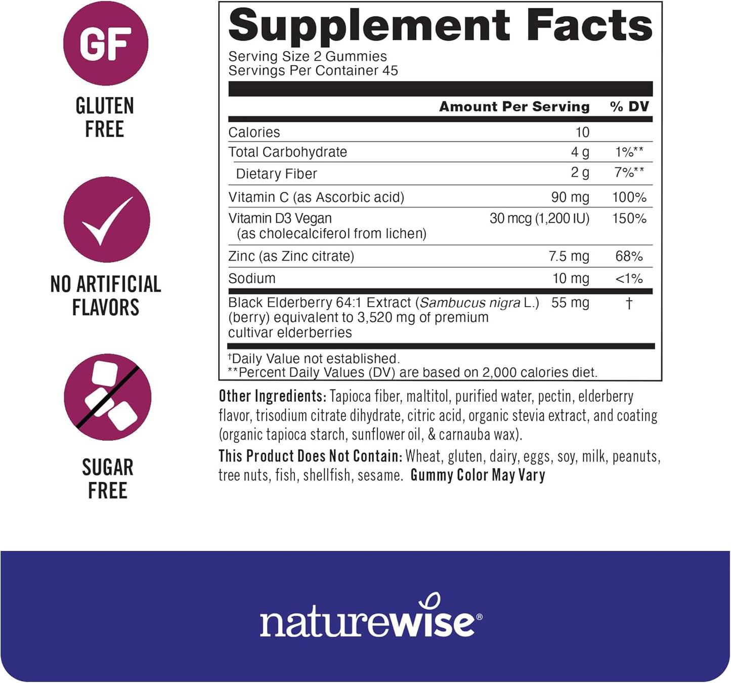 Sugar-Free Elderberry Gummies with Vitamin C, D3, Zinc - Immune Support for Kids & Adults - Vegan, Gluten Free, Non-GMO - 90 Count - BoostGo Australia