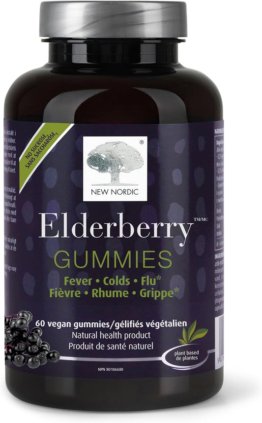 Sugar-Free Elderberry Vegan Gummies with Vitamin C - Immune Support for Adults & Kids 4+, 60 Count