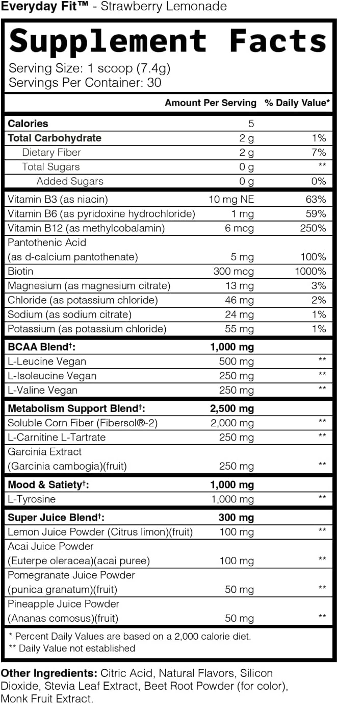 Sugar-Free Electrolyte Powder Drink with BCAA Blend and Amino Acids - Strawberry Lemonade Flavor (30 Servings)