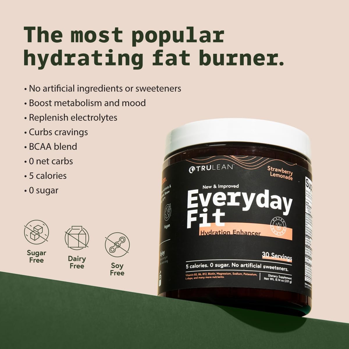 Sugar-Free Electrolyte Powder Drink with BCAA Blend and Amino Acids - Strawberry Lemonade Flavor (30 Servings)