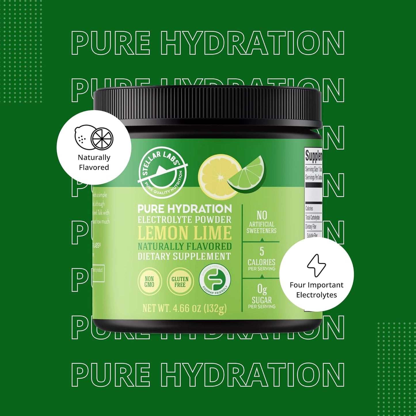 Sugar-Free Electrolyte Powder Mix for Hydration | Low FODMAP & Keto-Friendly Lemon Lime Drink Mix | Non-GMO & Gluten-Free Dehydration Relief - 30 Servings