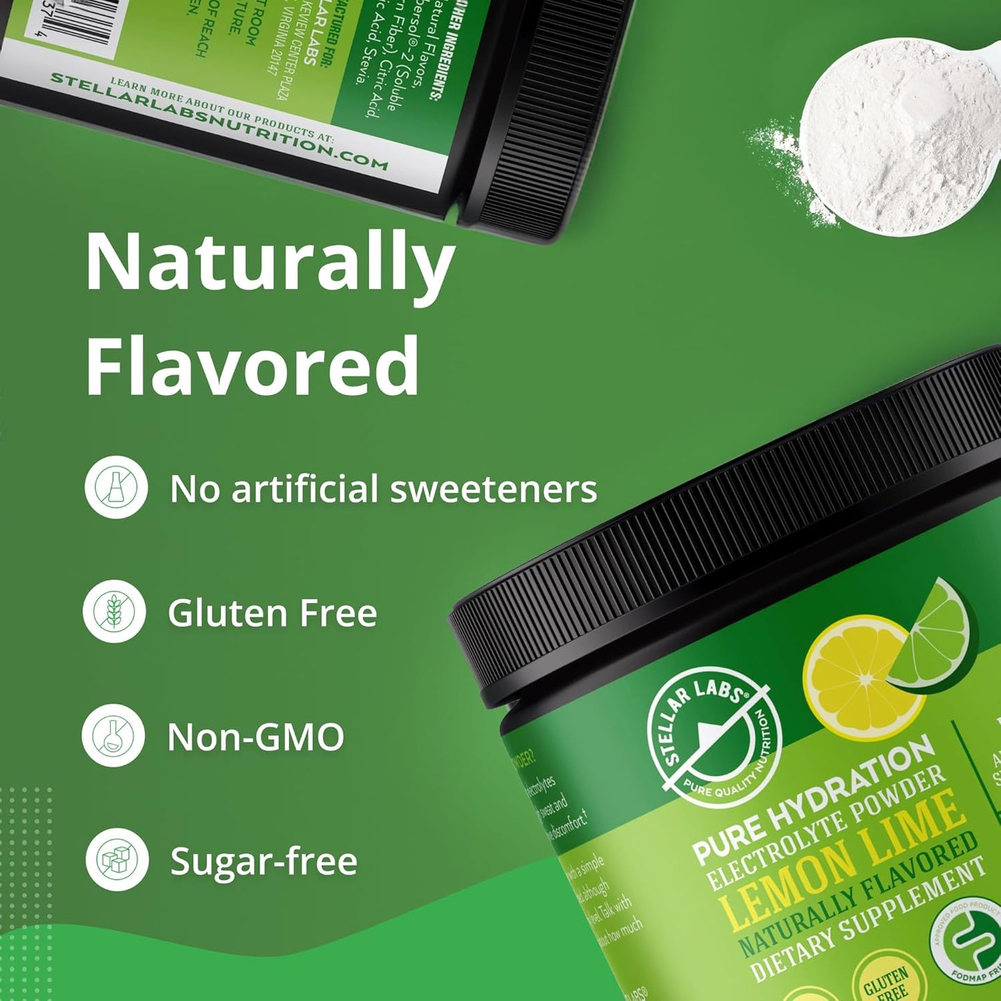 Sugar-Free Electrolyte Powder Mix for Hydration | Low FODMAP & Keto-Friendly Lemon Lime Drink Mix | Non-GMO & Gluten-Free Dehydration Relief - 30 Servings