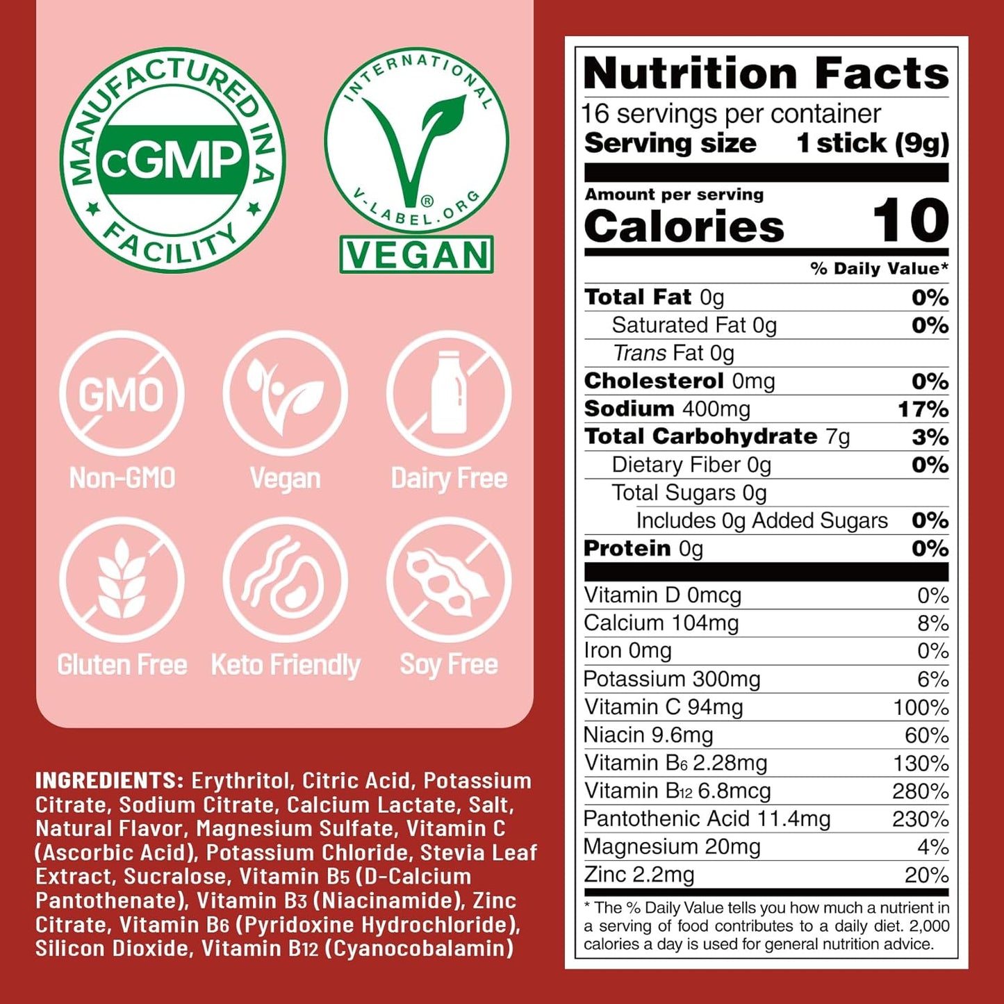 Sugar-Free Electrolyte Powder Packets for Rapid Hydration & Recovery - Daily IV Drink Mix with 5 Vitamins, 7 Electrolytes - Keto Friendly, Non-GMO, Certified Vegan - 16 Sticks - BoostGo Australia