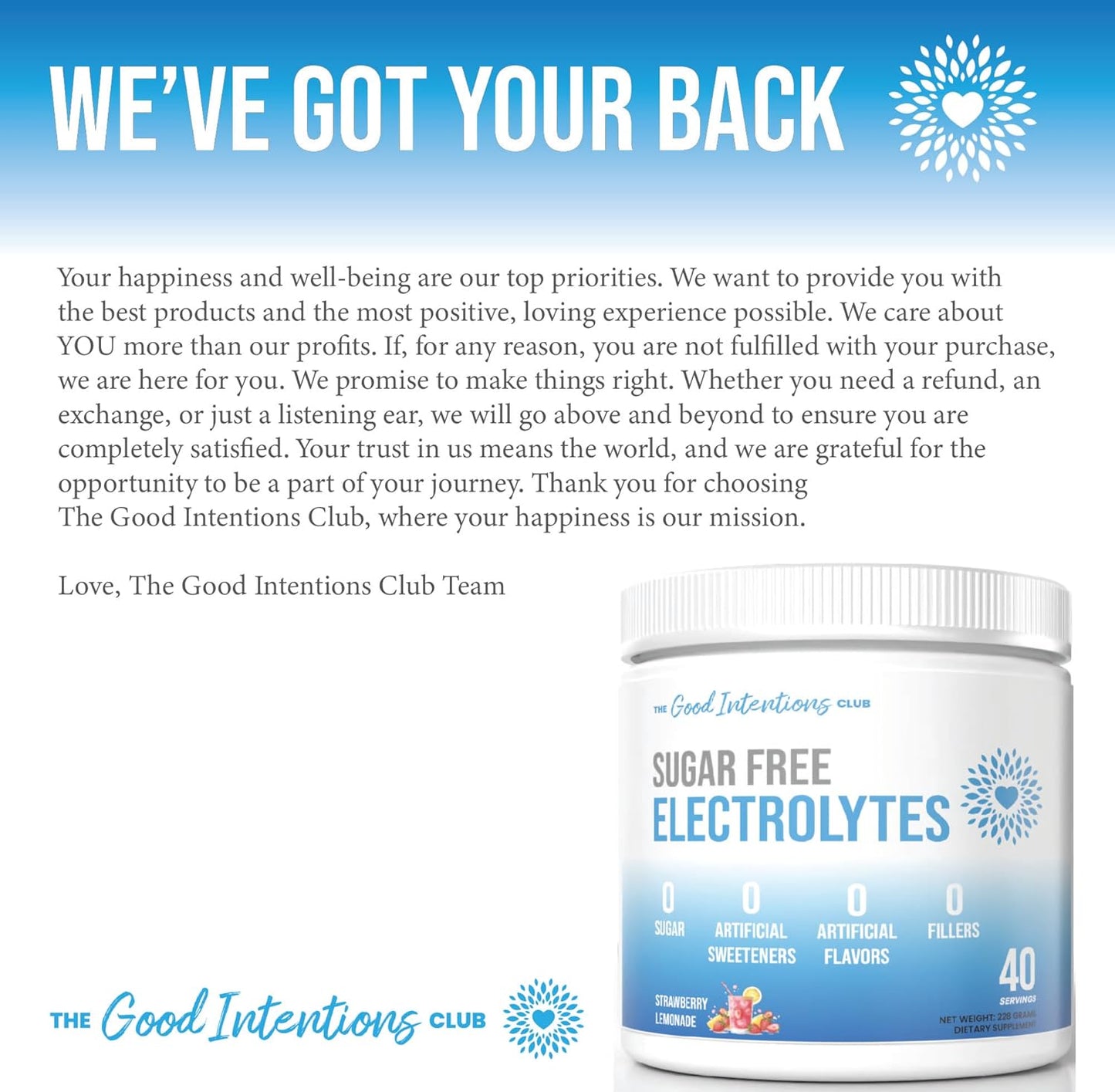 Sugar-Free Electrolyte Powder with Natural Ingredients - Strawberry Lemonade Flavor - 40 Servings - The Good Intentions Club