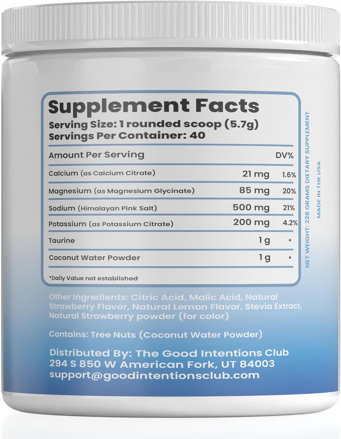 Sugar-Free Electrolyte Powder with Natural Ingredients - Strawberry Lemonade Flavor - 40 Servings - The Good Intentions Club