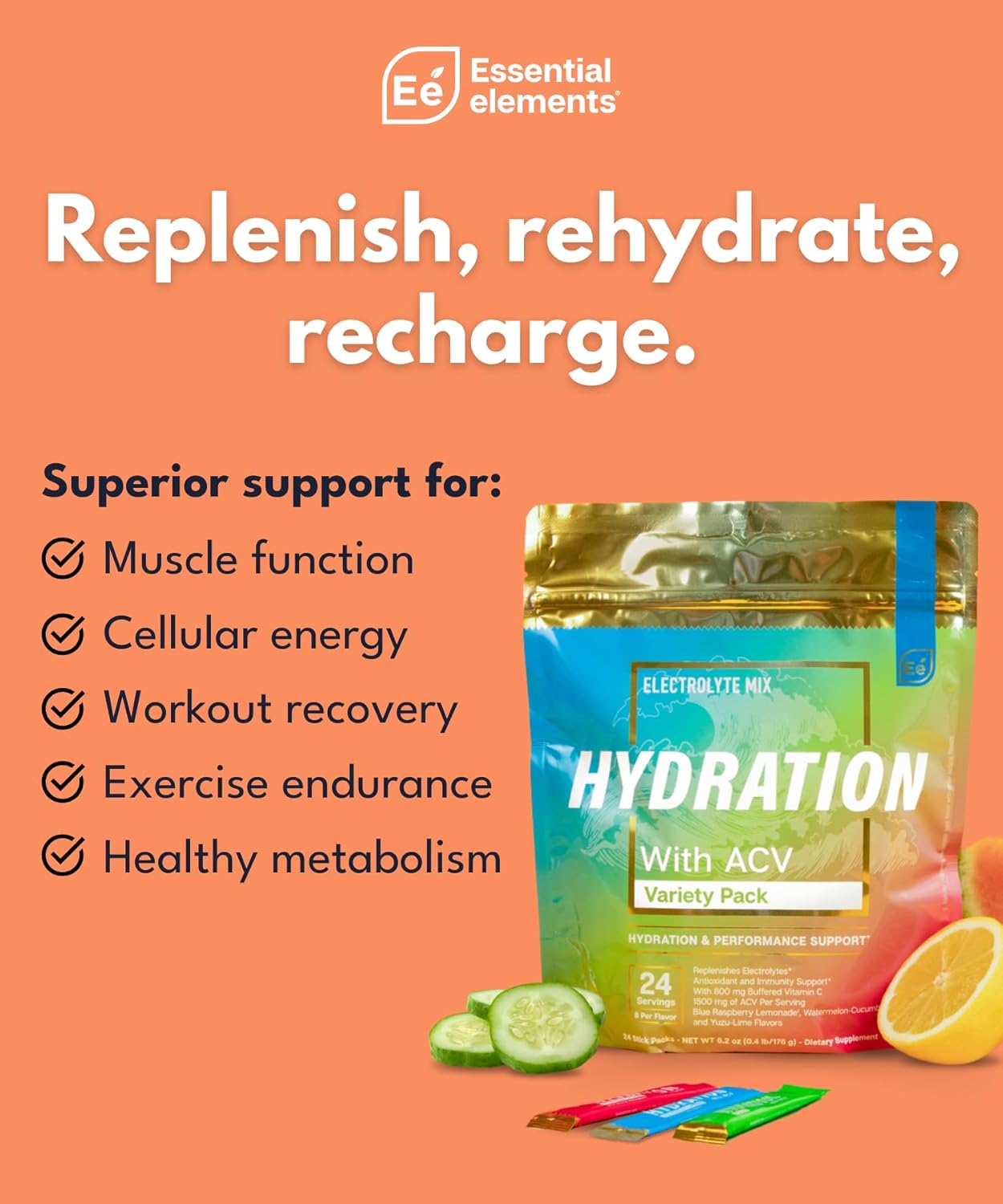 Sugar-Free Electrolytes Powder Packets with ACV & Vitamin C - 48 Stick Packs Variety Pack - BoostGo Australia