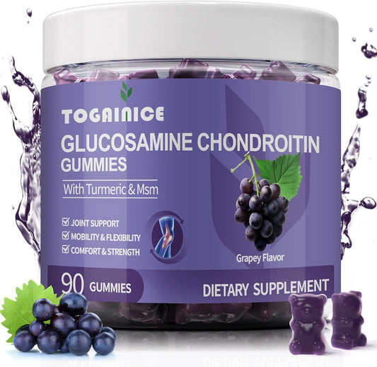Sugar-Free Glucosamine Chondroitin Gummies - 1500mg Extra Strength with MSM, Turmeric - Joint Support for Men & Women - 90 Count