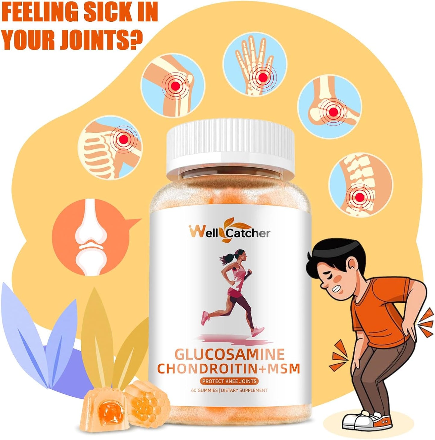 Sugar-Free Glucosamine Chondroitin Gummies with MSM for Joint Support - Elderberry Supplement for Adults - Pineapple Flavor - BoostGo Australia