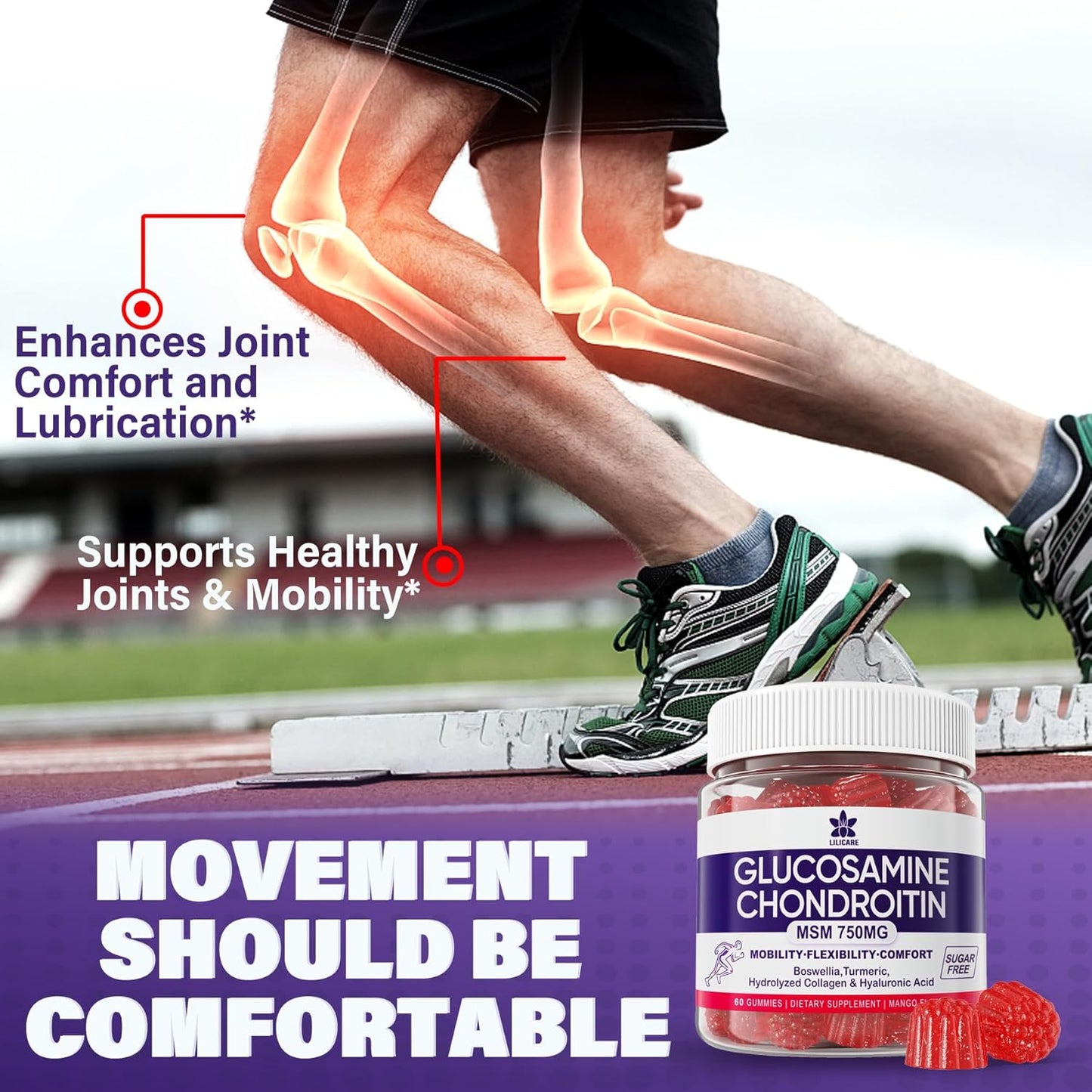 Sugar-Free Glucosamine Chondroitin MSM Gummies with CoQ10 - 120 + 60 Counts