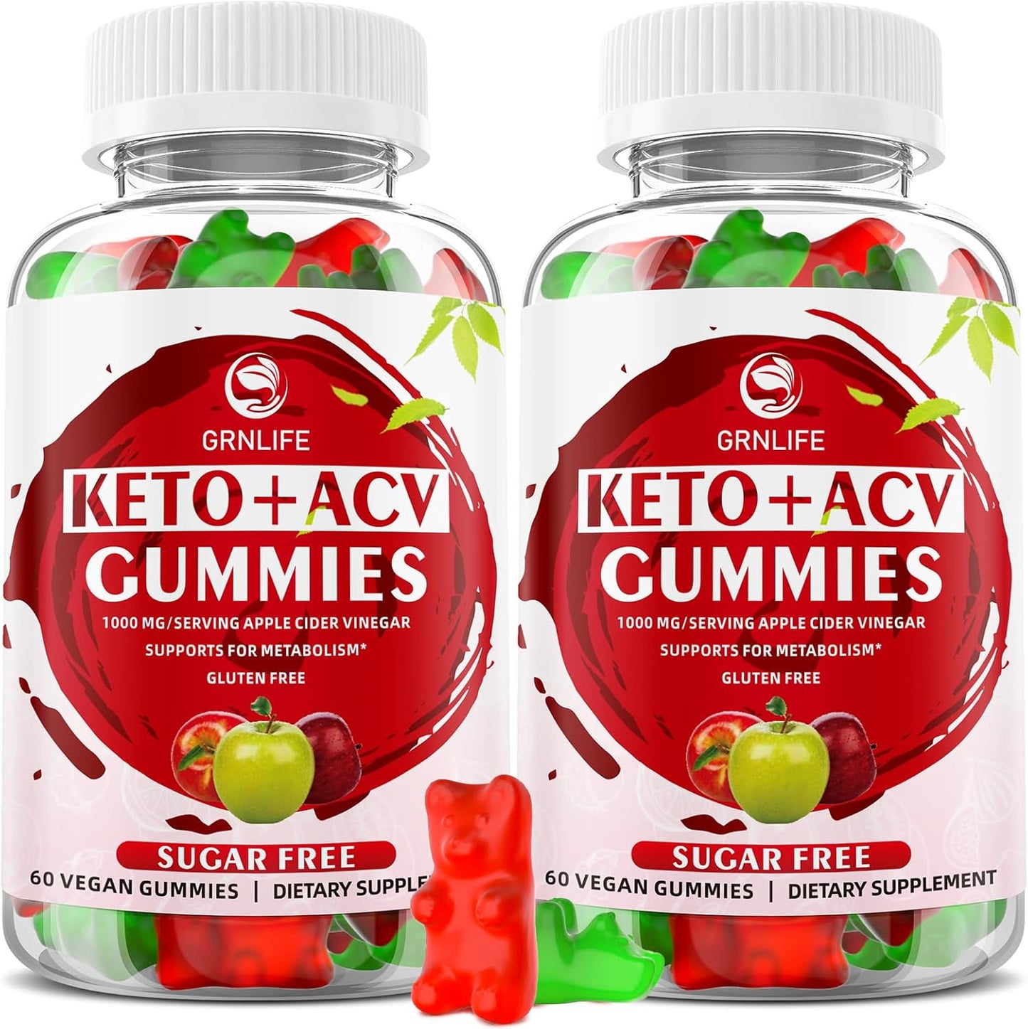 Sugar-Free GrnLife Keto ACV Gummies, 1000MG Apple Cider Vinegar Supplement, Metabolism Support for Men and Women, Made in USA, 120 Count