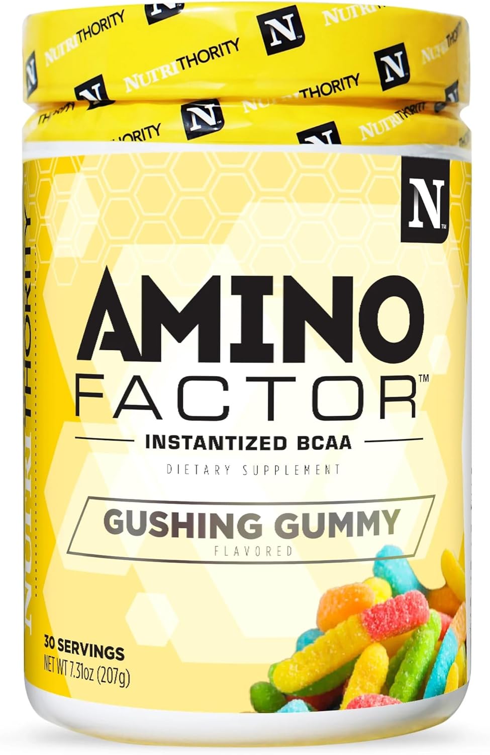 Sugar-Free Gushing Gummy BCAAs Drink for Muscle Recovery & Hydration - Nutrithority Amino Factor Instantized, 30 Servings, Intra & Post Workout
