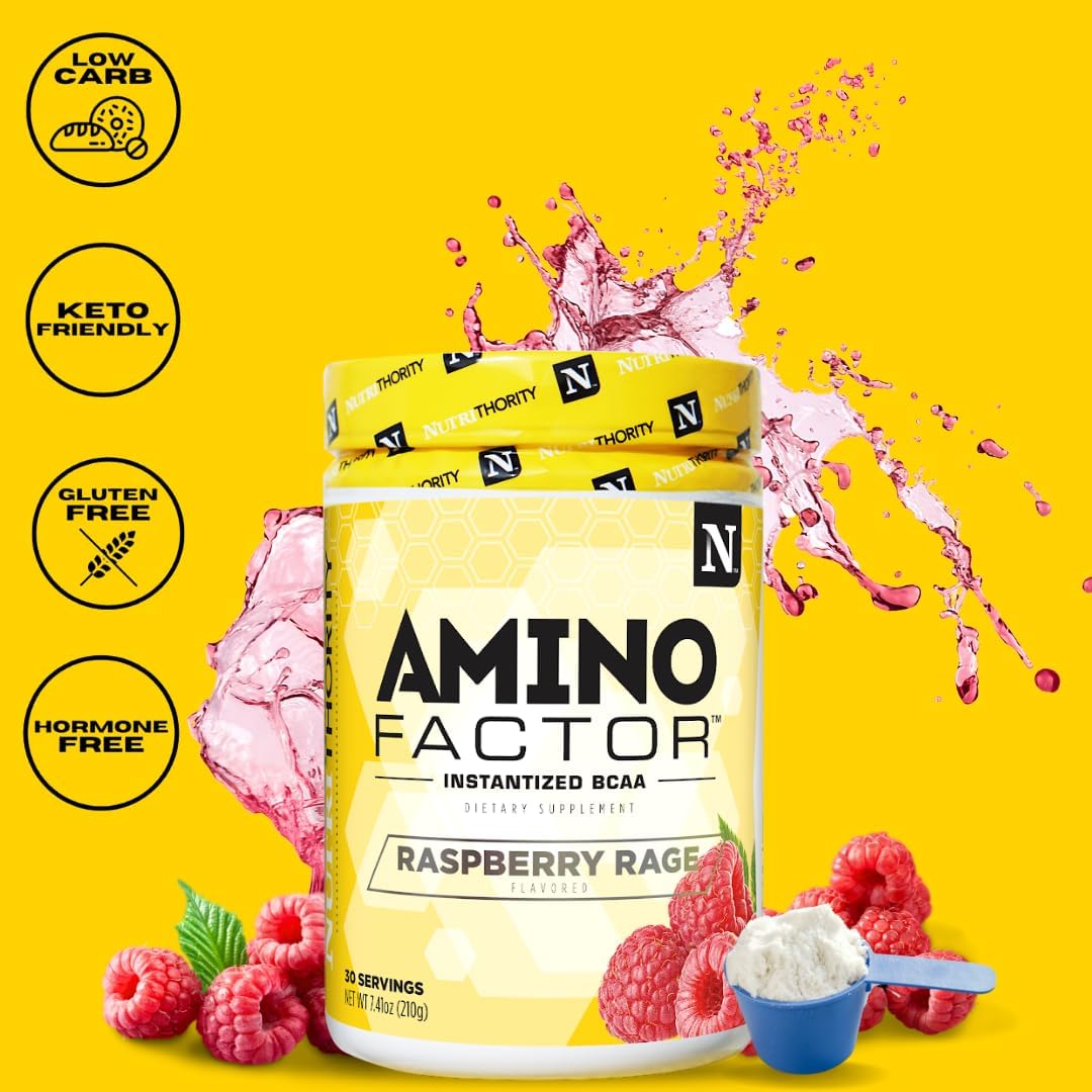 Sugar-Free Gushing Gummy BCAAs Drink for Muscle Recovery & Hydration - Nutrithority Amino Factor Instantized, 30 Servings, Intra & Post Workout