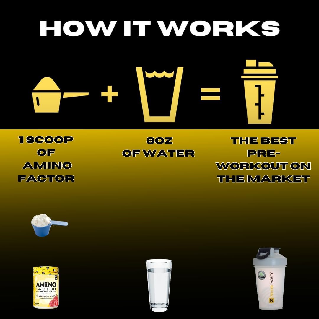 Sugar-Free Gushing Gummy BCAAs Drink for Muscle Recovery & Hydration - Nutrithority Amino Factor Instantized, 30 Servings, Intra & Post Workout