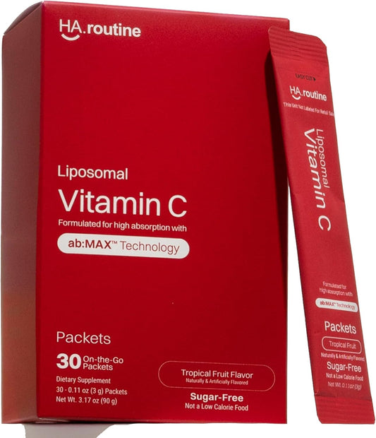 Sugar-Free Haroutine Liposomal Vitamin C Powder 500mg Packets - Immune Support & Antioxidant Supplement for Adults - Tropical Fruit Flavor - 30 Packets