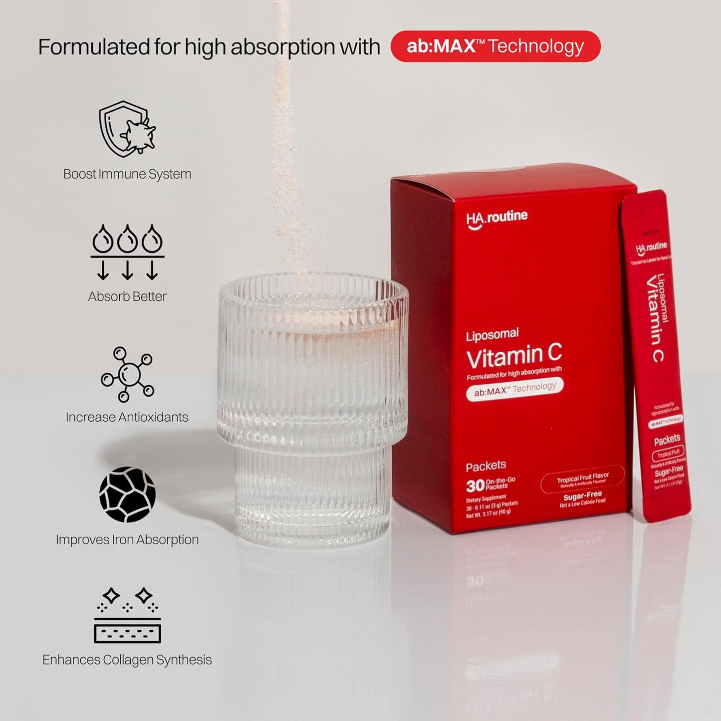 Sugar-Free Haroutine Liposomal Vitamin C Powder 500mg Packets - Immune Support & Antioxidant Supplement for Adults - Tropical Fruit Flavor - 30 Packets
