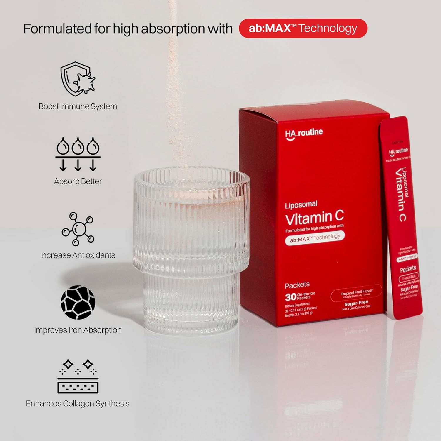 Sugar-Free Haroutine Liposomal Vitamin C Powder 500mg Packets - Immune Support & Antioxidant Supplement for Adults - Tropical Fruit Flavor - 30 Packets