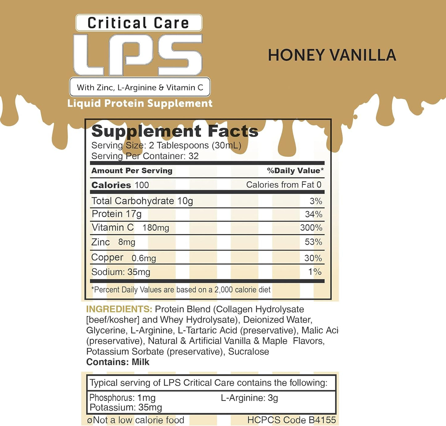 Sugar-Free Honey Vanilla Liquid Collagen & Whey Protein Supplement for Healthy Skin & Hair - Non-GMO Drink for Men & Women
