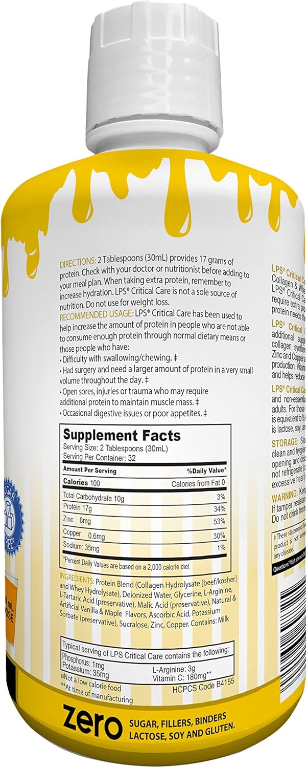 Sugar-Free Honey Vanilla Liquid Collagen & Whey Protein Supplement for Healthy Skin & Hair - Non-GMO Drink for Men & Women