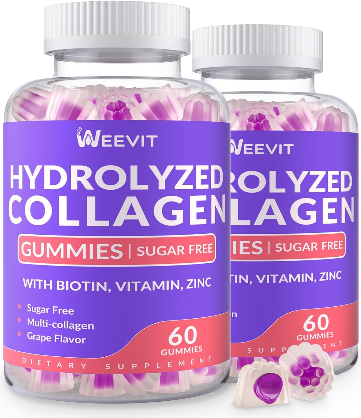 Sugar-Free Hydrolyzed Collagen Gummies for Women with Collagen Peptides, Biotin, and Vitamins for Hair, Skin, and Nails