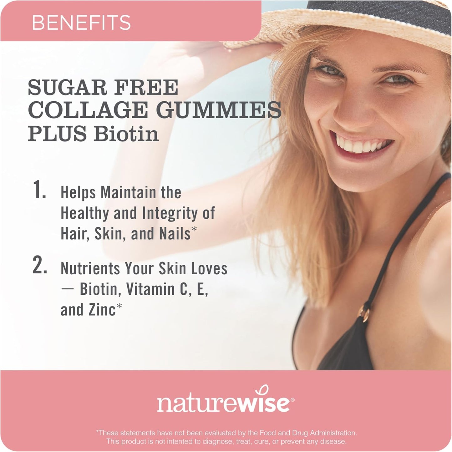 Sugar-Free Hydrolyzed Collagen Gummies for Women with Type I & III Peptides, Biotin, Vitamin C, E, Zinc - Hair, Skin, Nails & Joint Support - 180 Count - 3-Month Supply by NatureWise