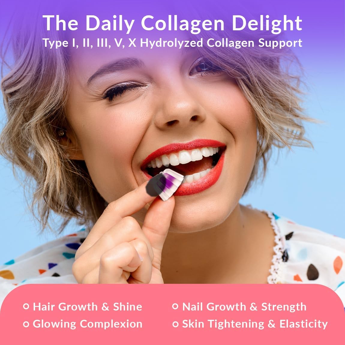 Sugar-Free Hydrolyzed Collagen Gummies for Women with Collagen Peptides, Biotin, and Vitamins for Hair, Skin, and Nails