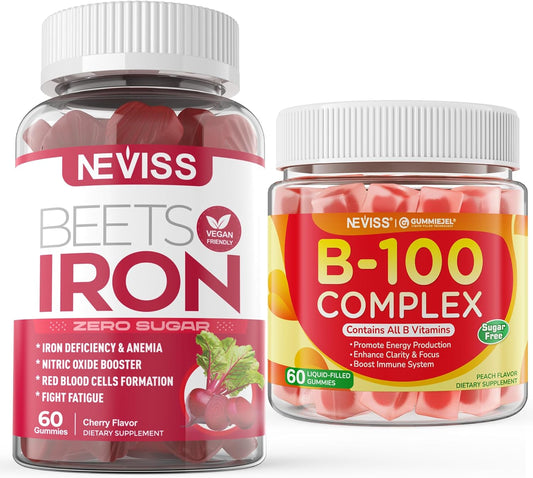 Sugar Free Iron Gummies with Vitamin B100 Complex for Energy and Immune Support
