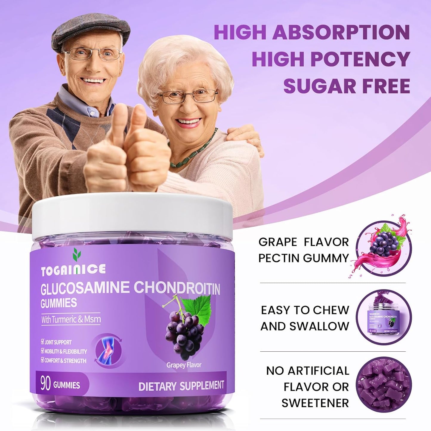 Sugar-Free Joint Support Gummies with Glucosamine, Chondroitin, MSM, Turmeric - 1500mg Strength (180 Count)