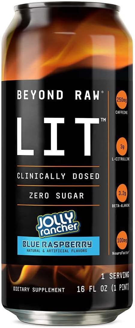 Sugar Free Jolly Rancher Blue Raspberry Pre Workout Drink | 12 Count Pack | Contains Caffeine, L-Citrulline, Beta-Alanine, and Nitric Oxide | Convenient On-The-Go Ready to Drink