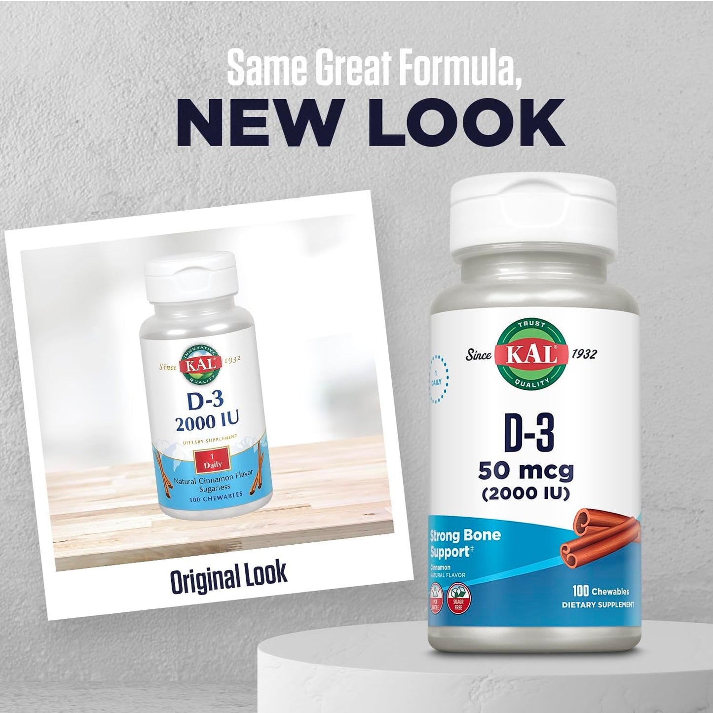 Sugar-Free KAL Vitamin D3 Chewables - 2000 IU Cholecalciferol, Natural Cinnamon Flavor for Immune Support & Bone Health - 100 Chewables