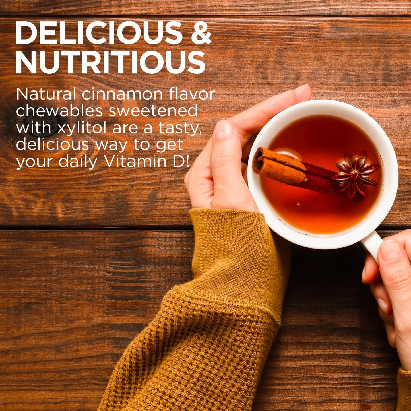 Sugar-Free KAL Vitamin D3 Chewables - 2000 IU Cholecalciferol, Natural Cinnamon Flavor for Immune Support & Bone Health - 100 Chewables