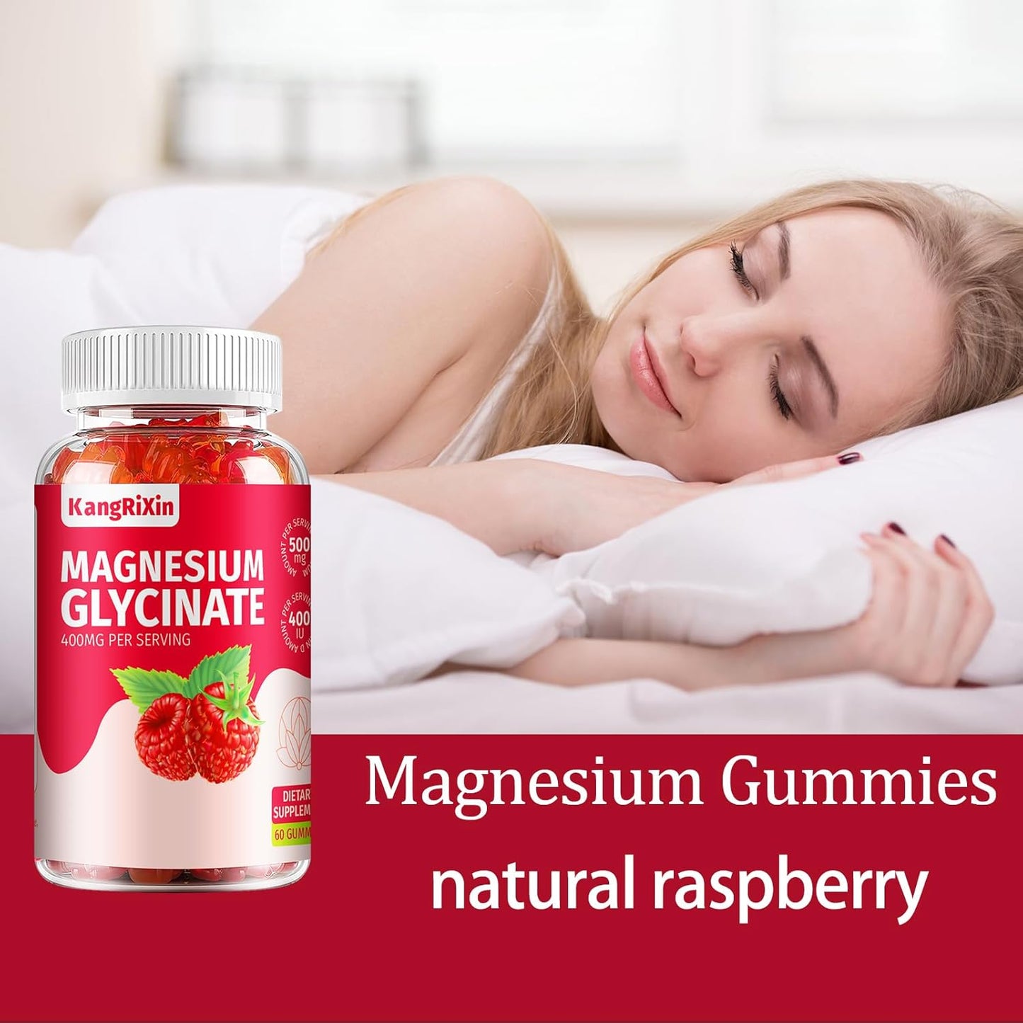 Sugar-Free KangRiXin Magnesium Glycinate Gummies - High Absorption Supplements for Adults & Kids - Gelatin-Free Magnesium Malate - 120 Count