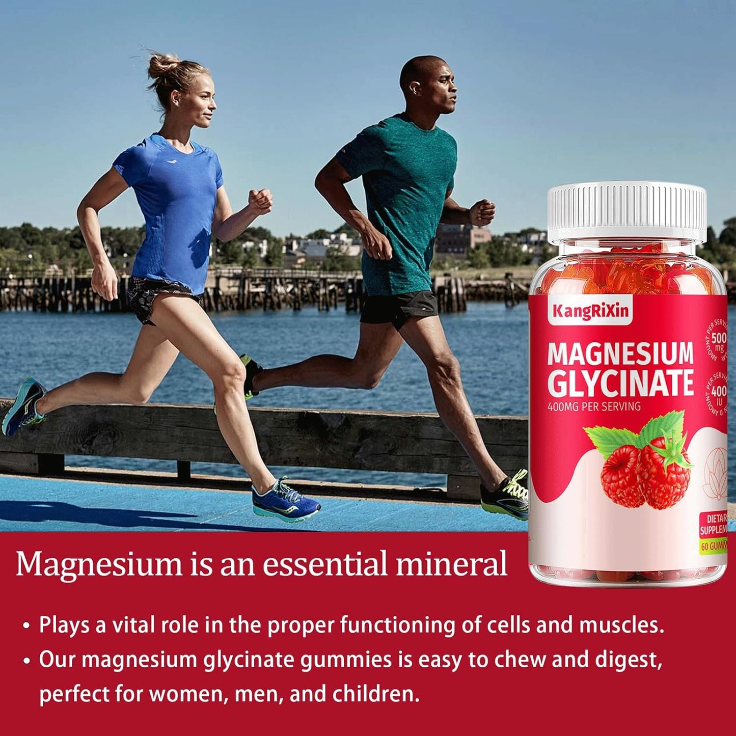 Sugar-Free KangRiXin Magnesium Glycinate Gummies - High Absorption Supplements for Adults & Kids - Gelatin-Free Magnesium Malate - 120 Count