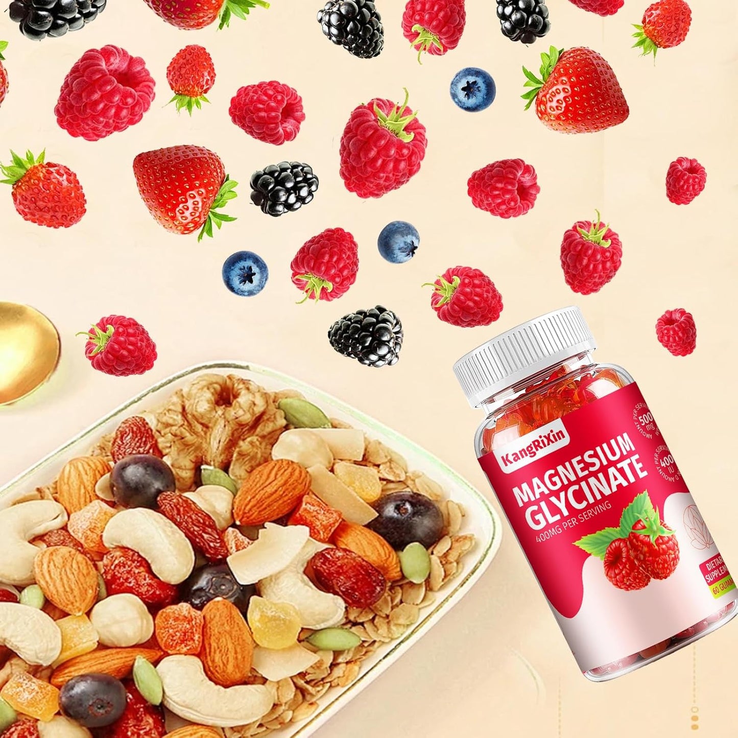 Sugar-Free KangRiXin Magnesium Glycinate Gummies - High Absorption Supplements for Adults & Kids - Gelatin-Free Magnesium Malate - 120 Count