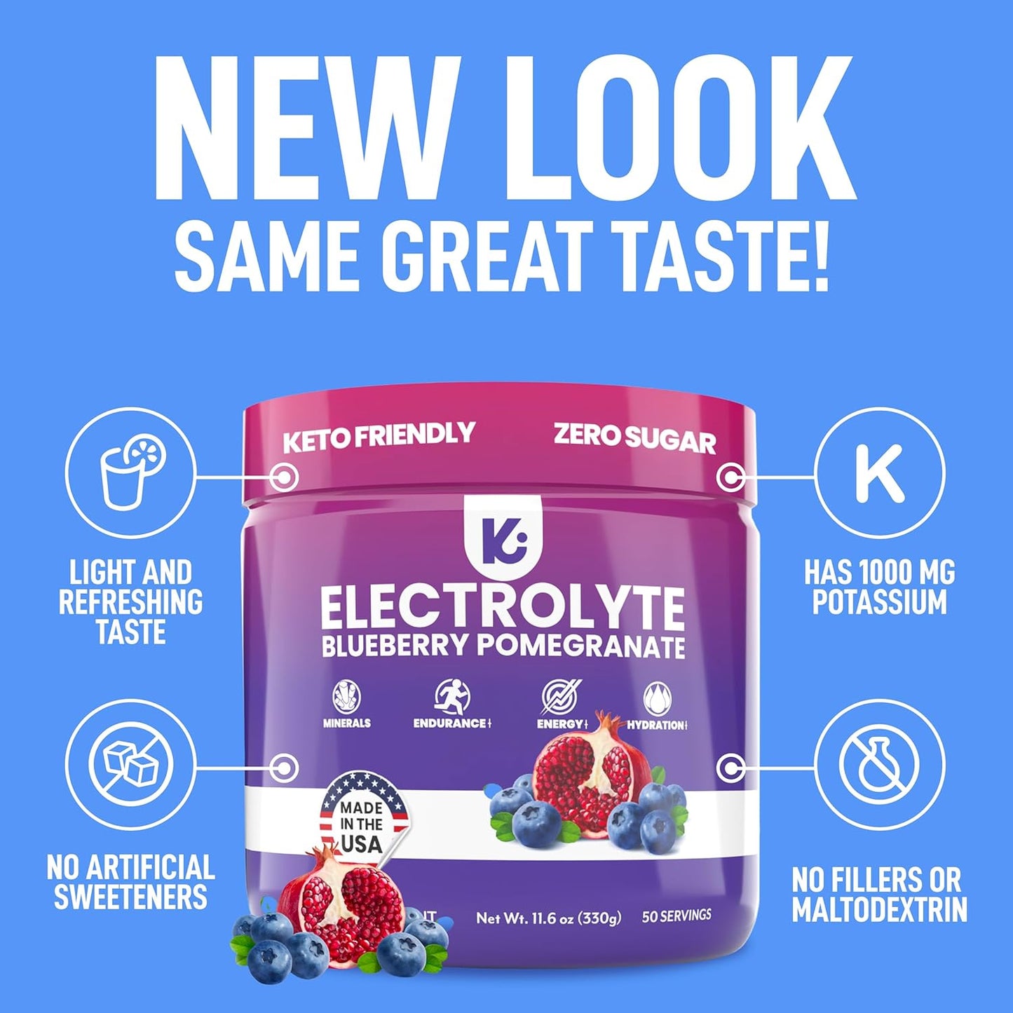 Sugar-Free Keppi Keto Electrolytes Powder for Advanced Hydration & Recovery - Blueberry Pomegranate Flavor - Made in USA - Easy Mixing