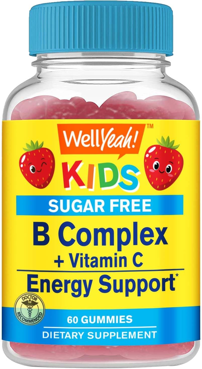 Sugar Free Kids Vitamin B Complex Gummies with Vitamin C and Folic Acid for Immune and Energy Support - Strawberry Flavor - 60 Count