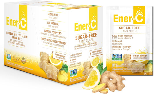 Sugar-Free Lemon Ginger Ener-C Multivitamin Drink Mix - 1000mg Vitamin C - Non-GMO, Vegan, Gluten-Free - Immunity Support & Electrolytes - 30 Pack