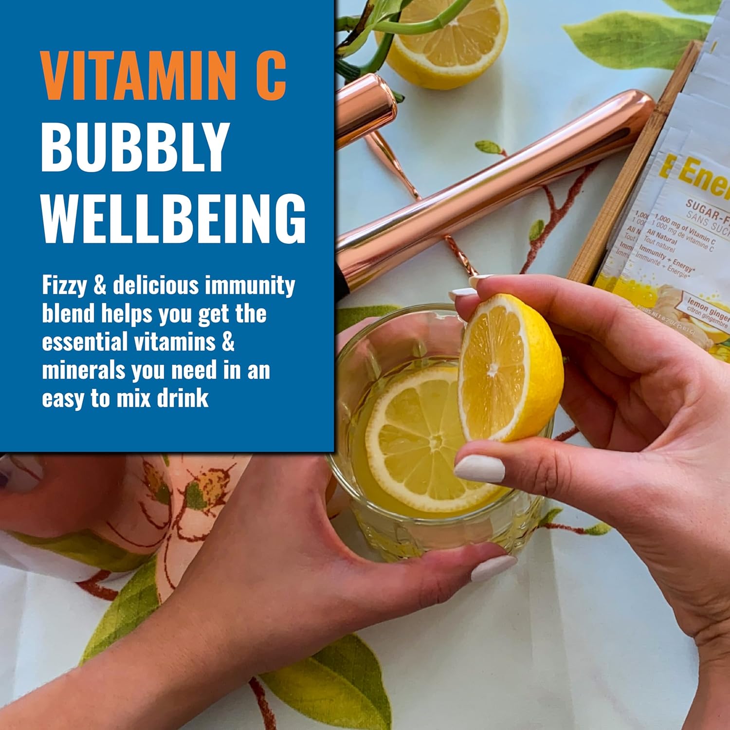 Sugar-Free Lemon Ginger Ener-C Multivitamin Drink Mix - 1000mg Vitamin C - Non-GMO, Vegan, Gluten-Free - Immunity Support & Electrolytes - 30 Pack