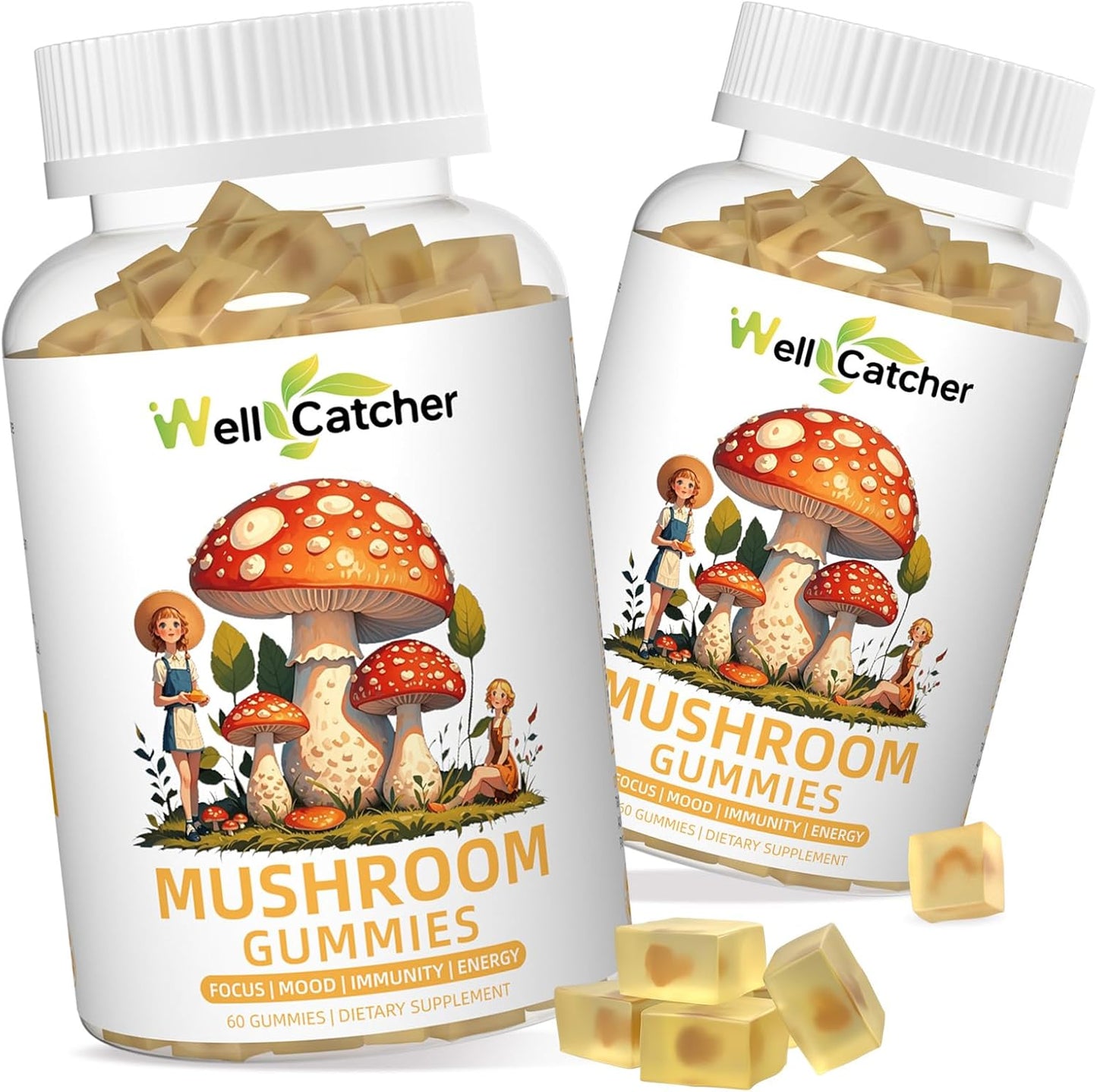 Sugar-Free Lion's Mane Mushroom Gummies - Organic Mushroom Complex Supplement for Focus & Energy with Cordyceps & Green Tea - 60ct Vegan Gummies for Adults & Kids