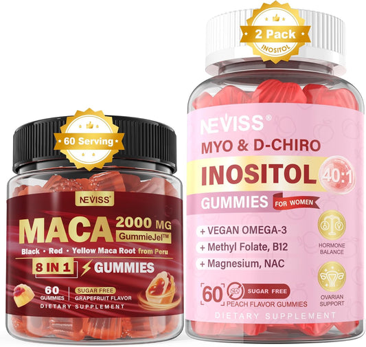 Sugar Free Maca Root and Myo-Inositol Gummies Combo Pack - 1 Pack Maca Root + 2 Pack Myo-Inositol & D-Chiro Inositol Gummies