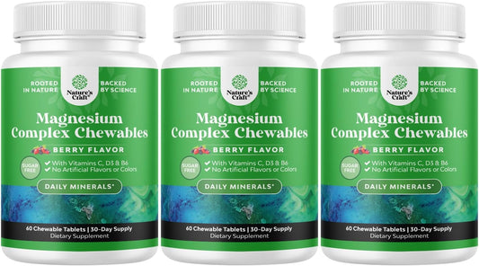 Sugar-Free Magnesium Glycinate Chewables with Vitamins D3, B6, & C - Vegetarian & Non-GMO - 90 Day Supply