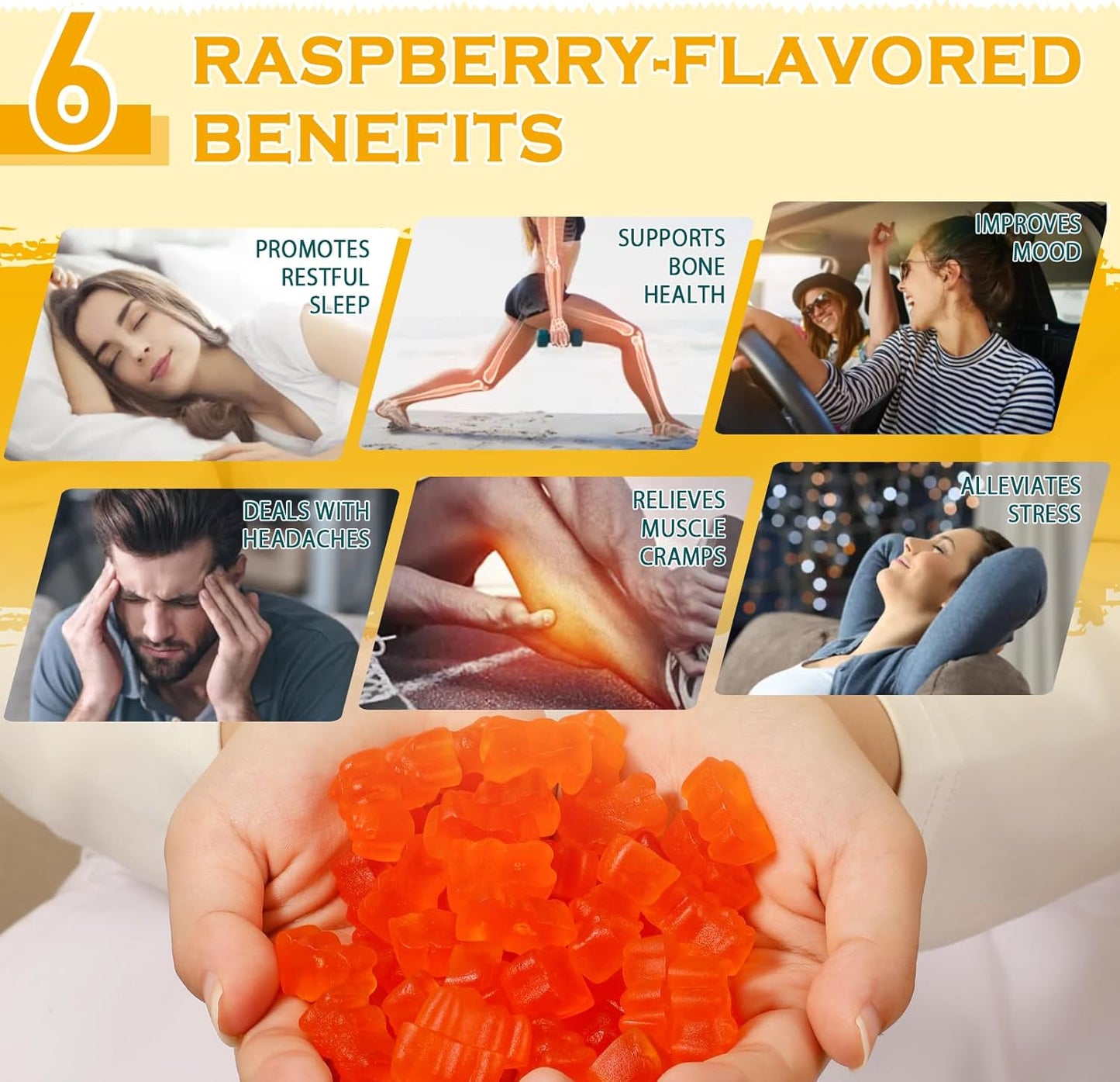 Sugar-Free Magnesium Glycinate Gummies - Potent 1000mg Supplement for Mood, Sleep, and Calm - With Vitamin D, B6, CoQ10 - 60 Orange Gummies