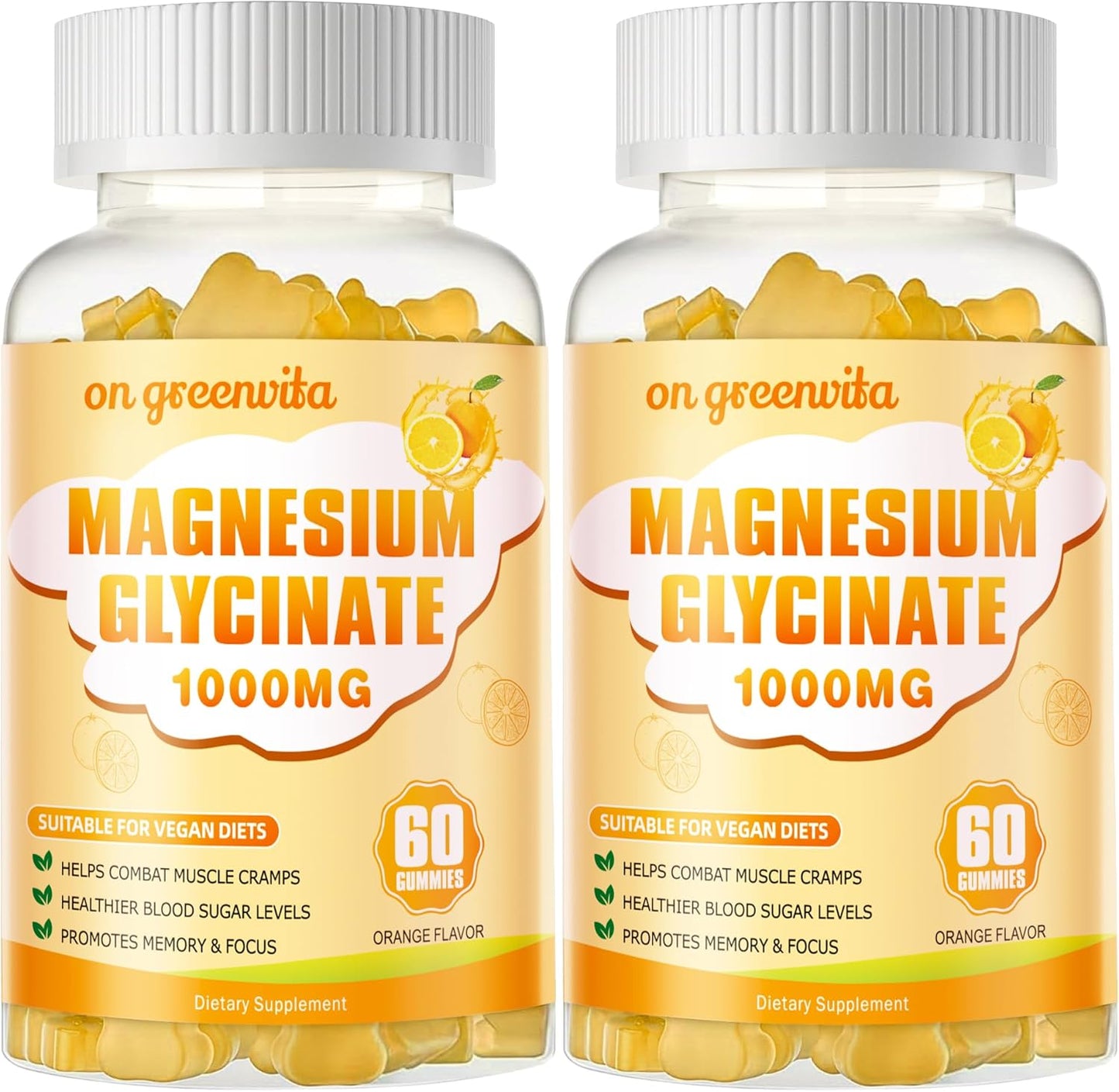 Sugar Free Magnesium Glycinate Gummies 1000mg with Potassium, Vitamin D, B6, CoQ10 - Calm Mood & Sleep Support - 240 Orange Gummies