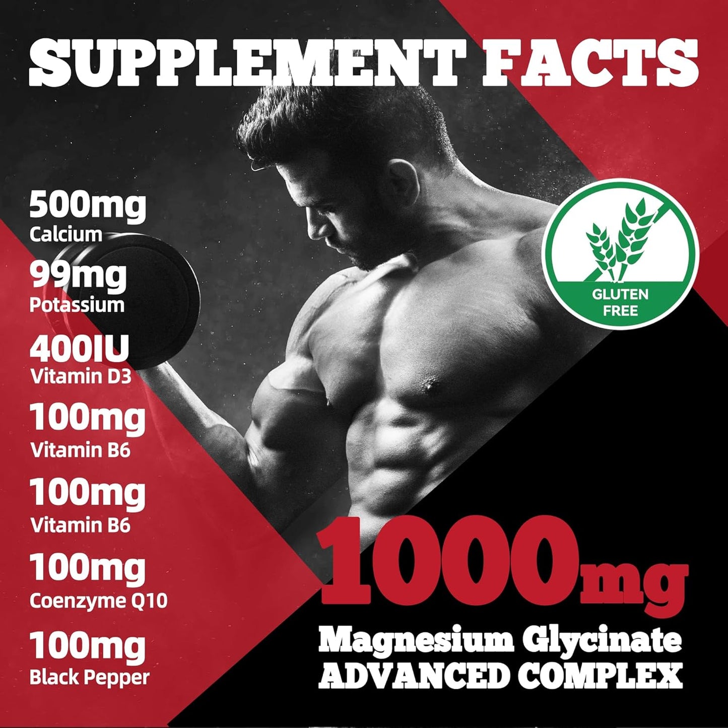 Sugar-Free Magnesium Glycinate Gummies 1000mg with Vitamin D, B6, CoQ10 - Strawberry Flavored Sleep & Mood Support - 60 Gummies