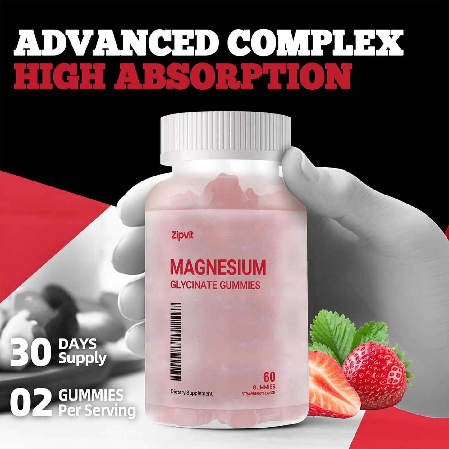 Sugar-Free Magnesium Glycinate Gummies 1000mg with Vitamin D, B6, CoQ10 - Strawberry Flavored Sleep & Mood Support - 60 Gummies